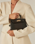 HARIETTE HANDLE BAG - DARK CACAO CROC