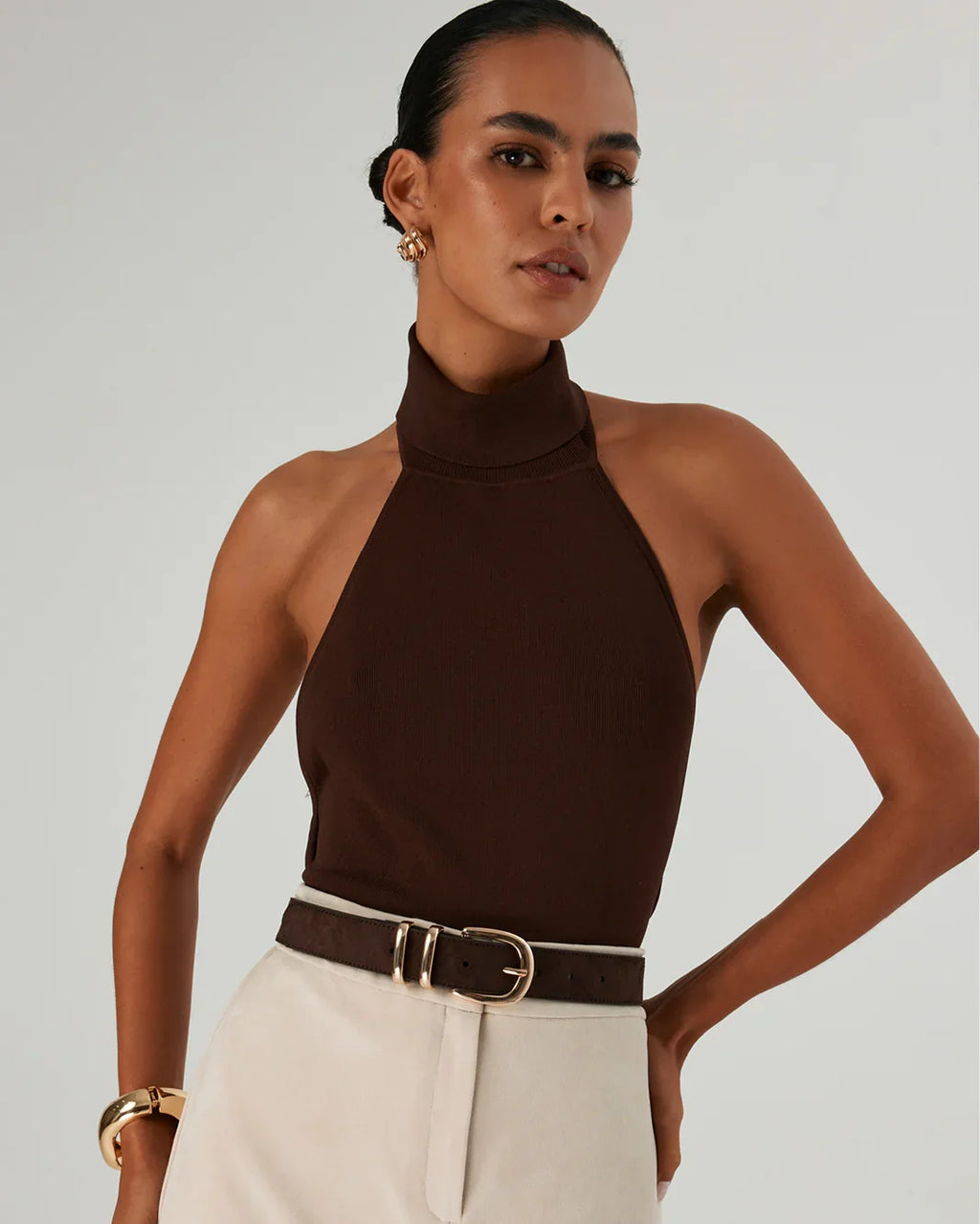 AMANI BELT - DARK CACAO SUEDE-GOLD