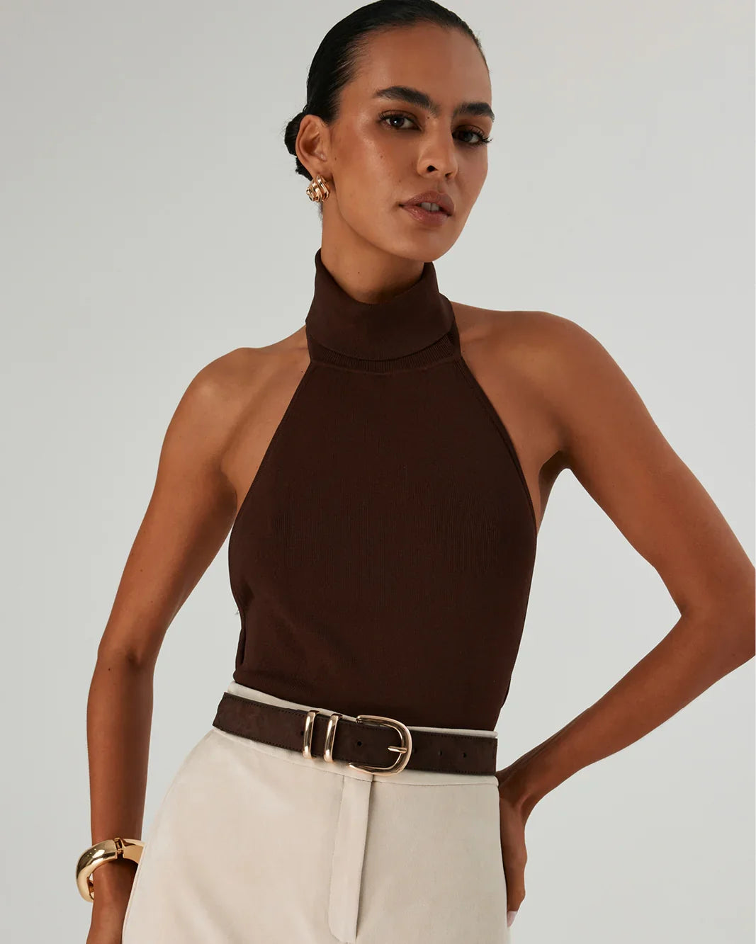 AMANI BELT - DARK CACAO SUEDE-GOLD