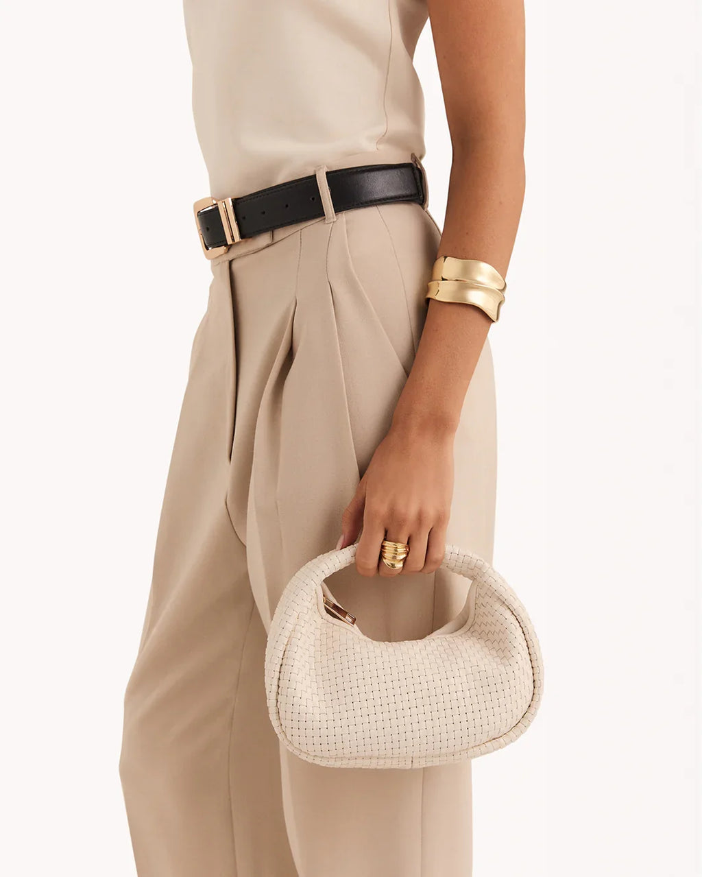 MAISIE WOVEN HANDLE BAG - BONE