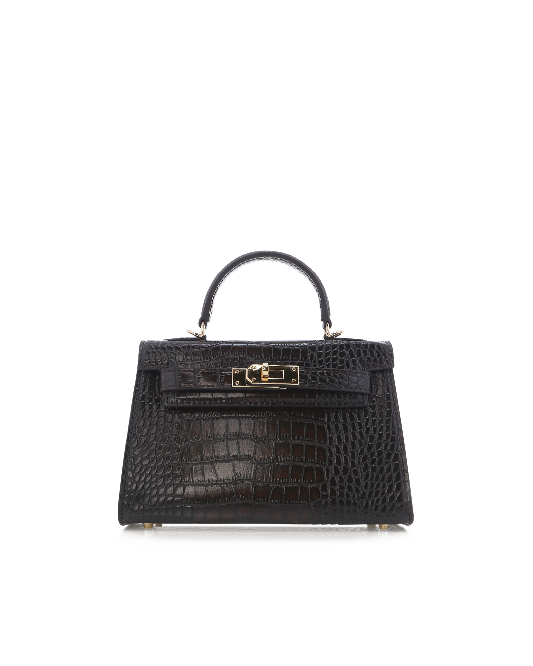 HARIETTE HANDLE BAG - DARK CACAO CROC