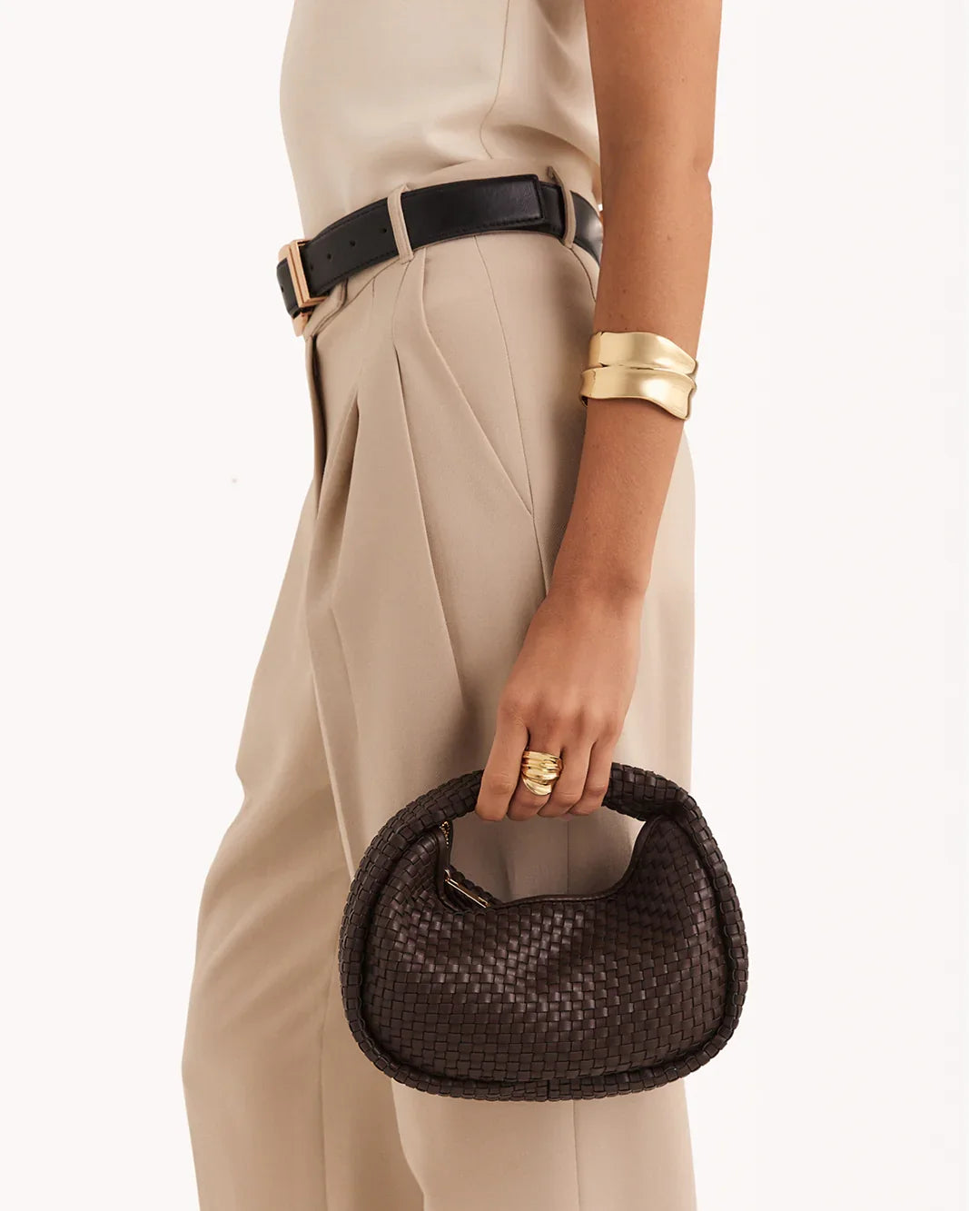 MAISIE WOVEN HANDLE BAG - CHOCOLATE