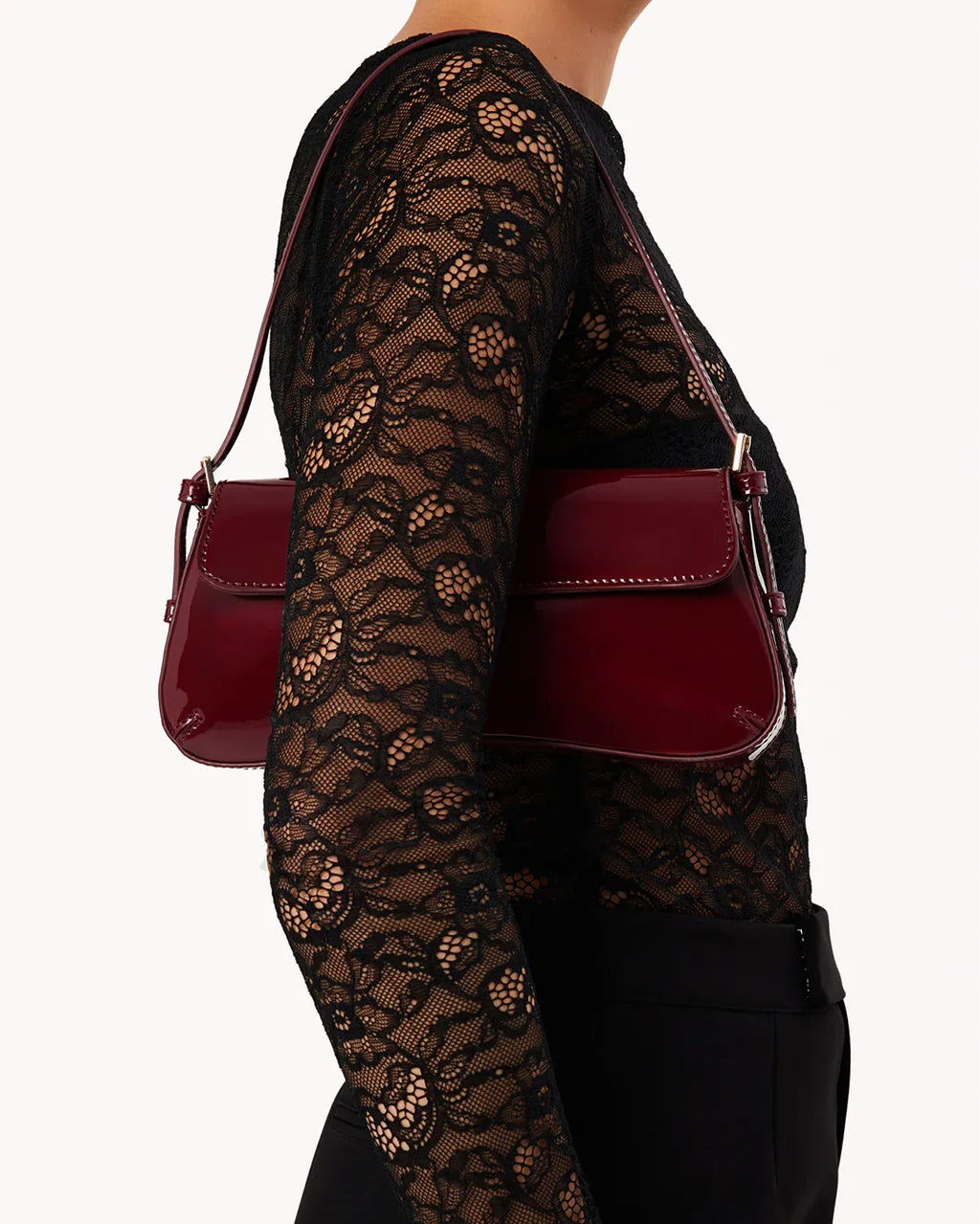 SABELLA SHOULDER BAG - CHERRY PATENT-GOLD