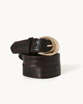 GWYNETH BELT - DARK CACAO CROC-GOLD