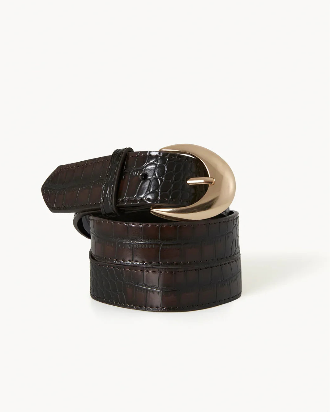 GWYNETH BELT - DARK CACAO CROC-GOLD