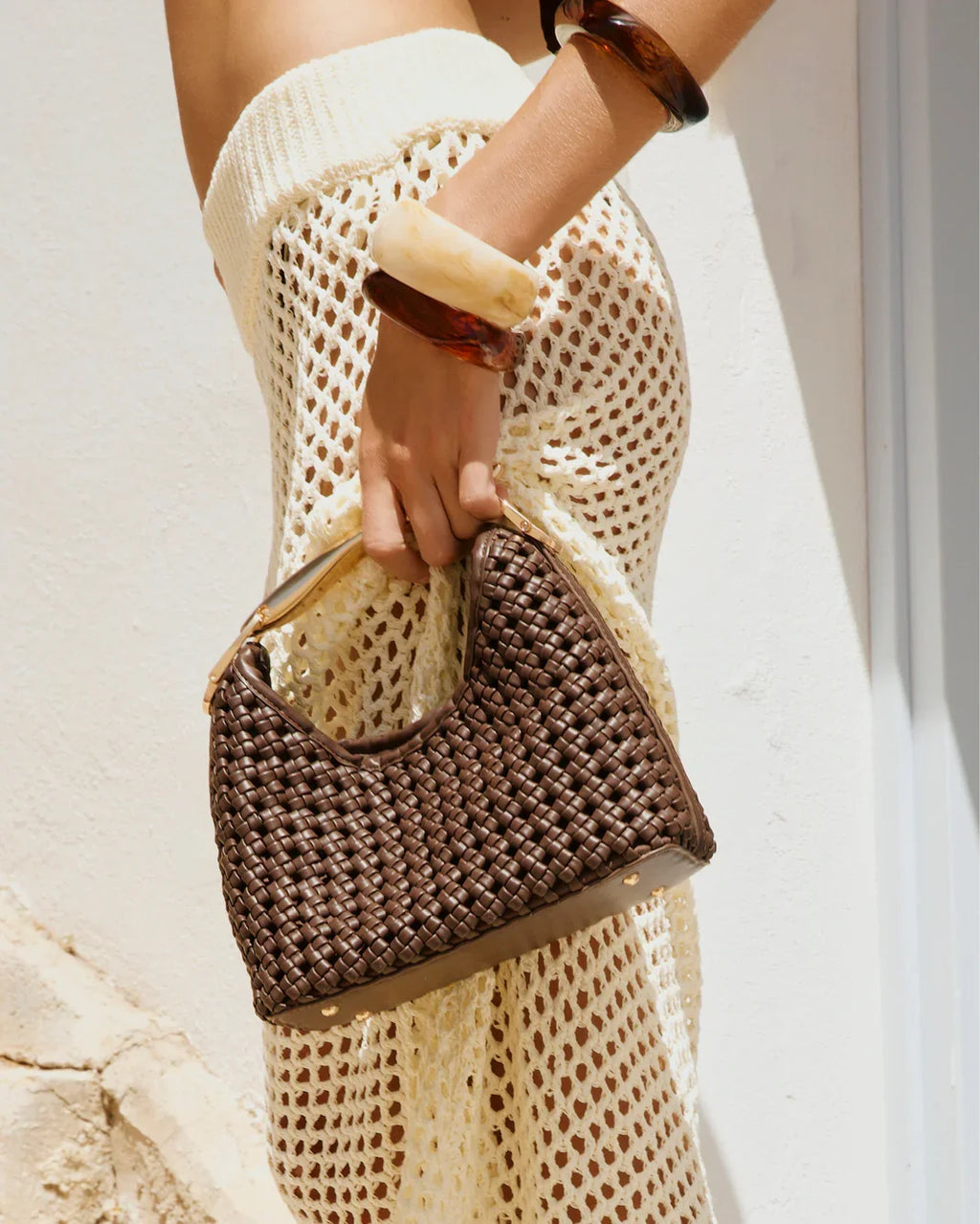 HATTIE WOVEN HANDLE BAG - CHOCOLATE