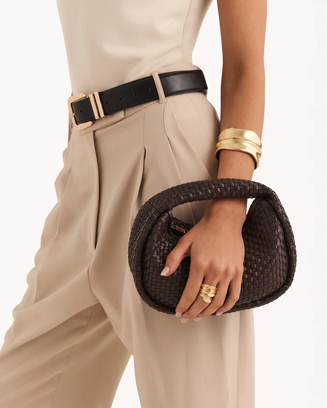 MAISIE WOVEN HANDLE BAG - CHOCOLATE