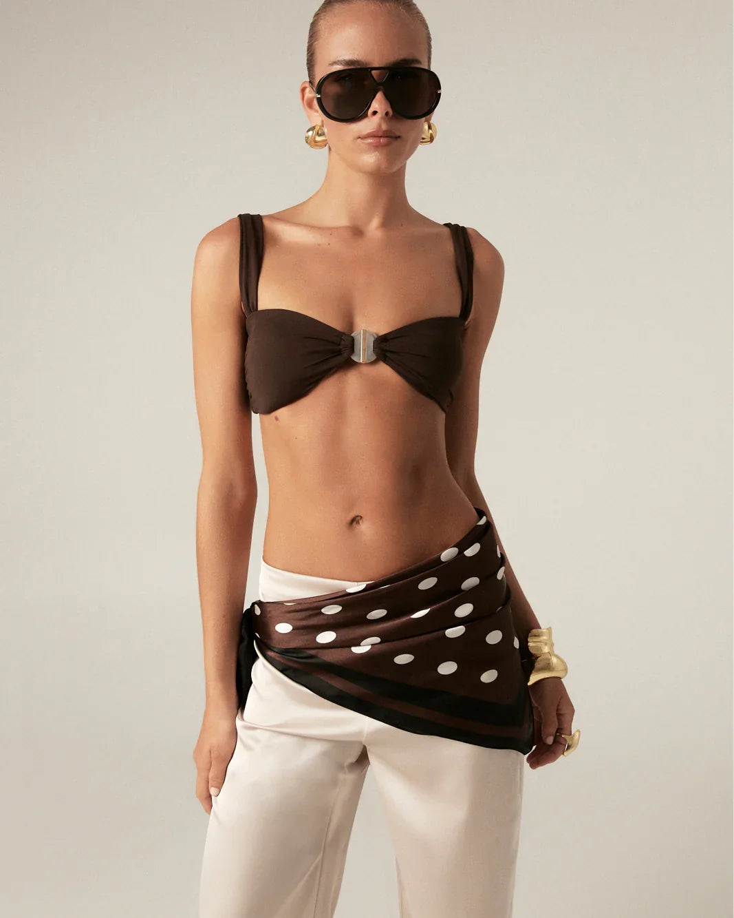 CASSIE SILK SCARF - CHOCOLATE POLKA DOT