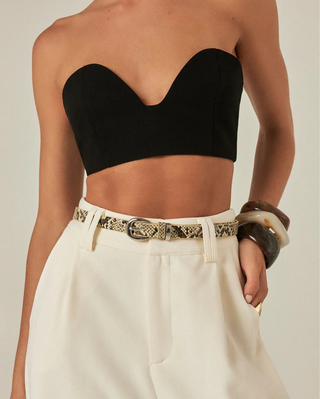 BELLA BELT - CREAM SNAKE-SILVER